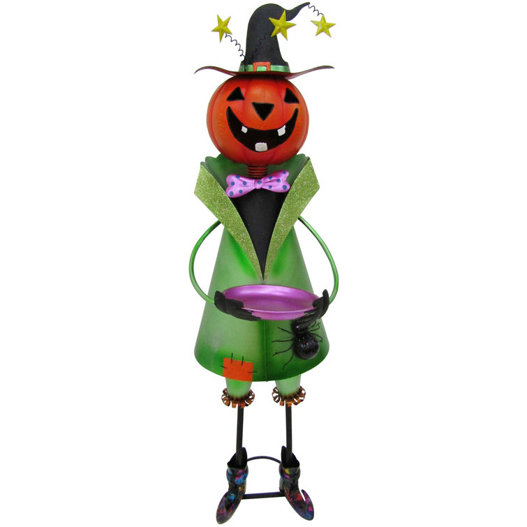 Haunted Hill Farm Iron Pumpkin-Head Witch Holding Candy Dish